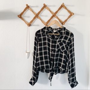 Good Luck Gem Flannel Tie Knot Top